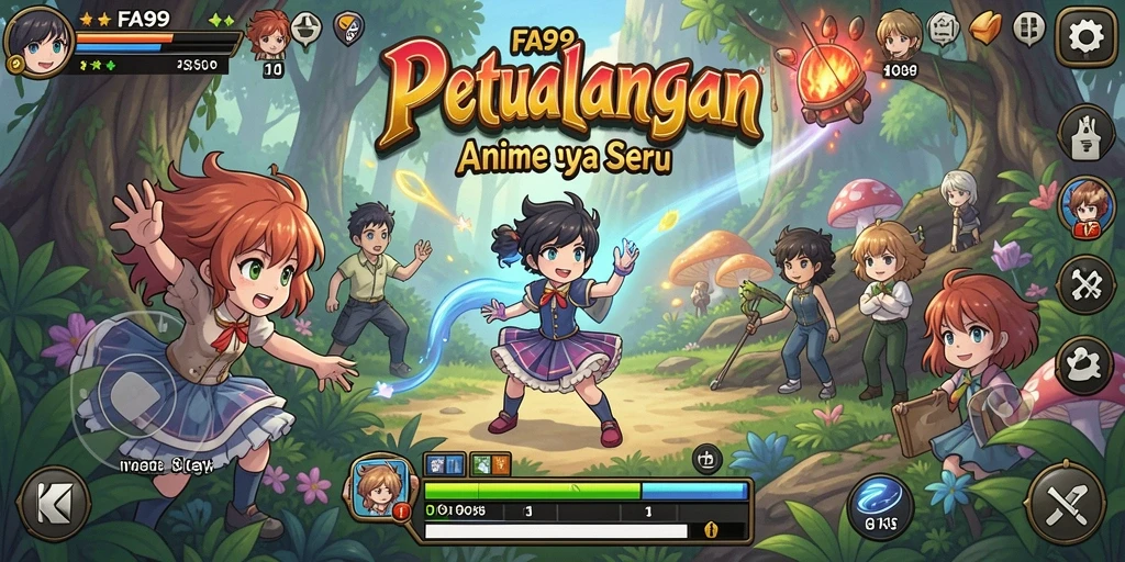 Tampilan permainan FA99 yang penuh warna dan karakter anime yang menarik.