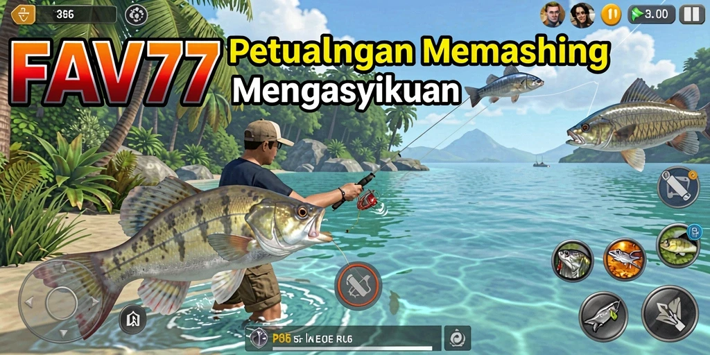 Screenshot gameplay FAV77 menampilkan aksi memancing yang seru.