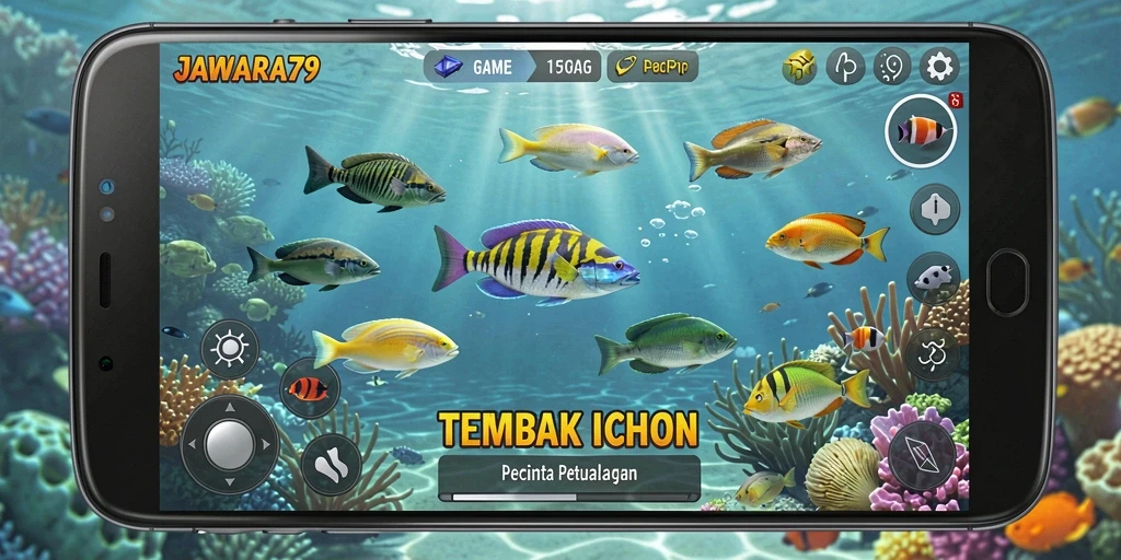 Tampilan gameplay JAWARA79 yang menegangkan dengan ikan beragam.