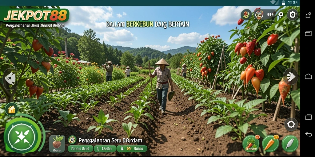Tampilan gameplay seru JEKPOT88 dengan lahan pertanian yang indah.