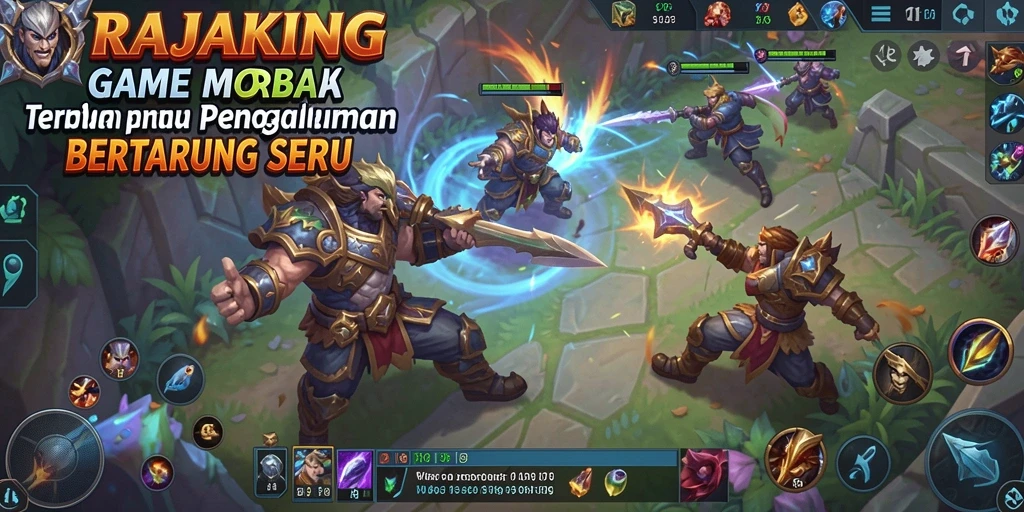 Gameplay seru RAJAKING dengan pertarungan epik antara hero.
