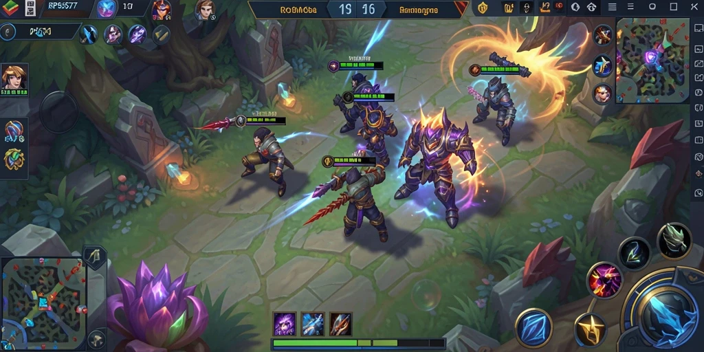 Screenshot utama RP6677 menampilkan aksi seru dalam pertempuran MOBA.